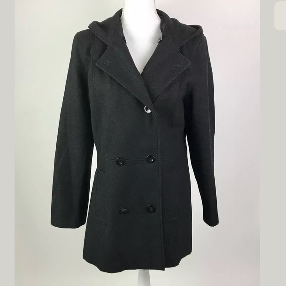 Black Hooded Pea Coat Women’s Small - Picture 1 of 8